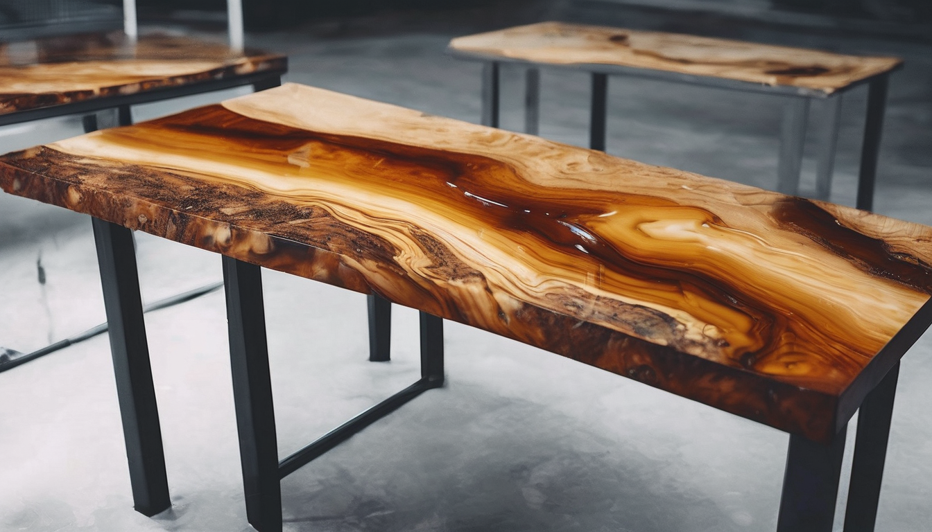 What brand of epoxy is best for a river table project? - Carpenter pouring clear deep pour epoxy into live edge walnut slab for stunning river effect (98 characters)